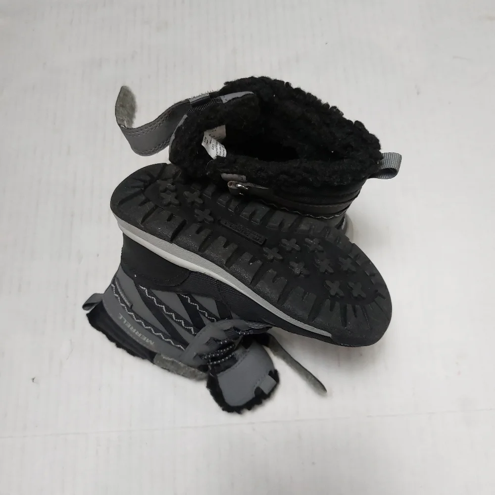 Merrell Baby boy Winter Snow Boots Size 7M Black Gray Faux Fur